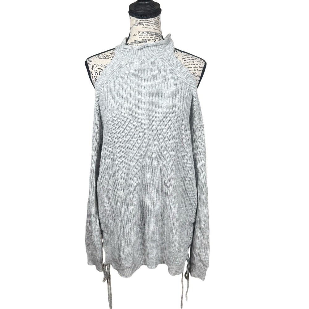 JODIFL Light Gray Off-Shoulder Tie-Side Knit Sweater